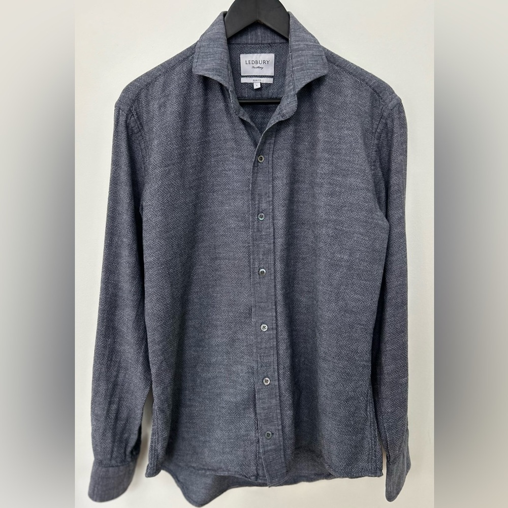 Ledbury Slim Fit Dress Shirt Men’s Large Gray Button Down Business Casual Cotton